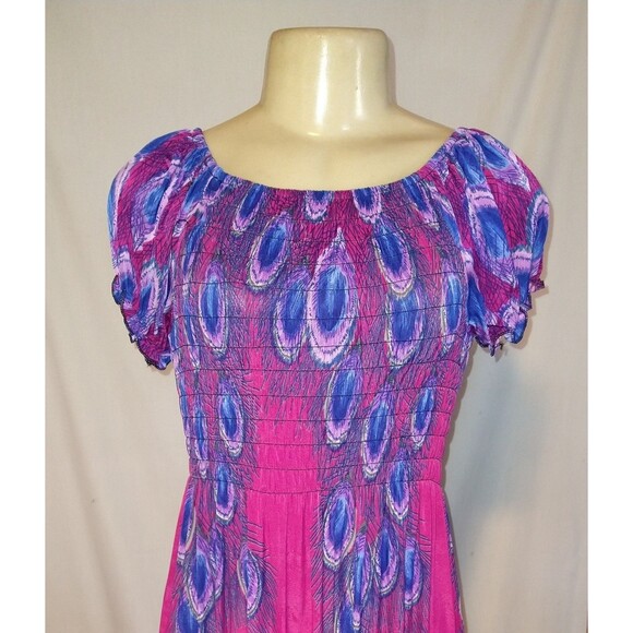 Pink Peacock Feathers Maxi Dress M - Picture 2 of 5